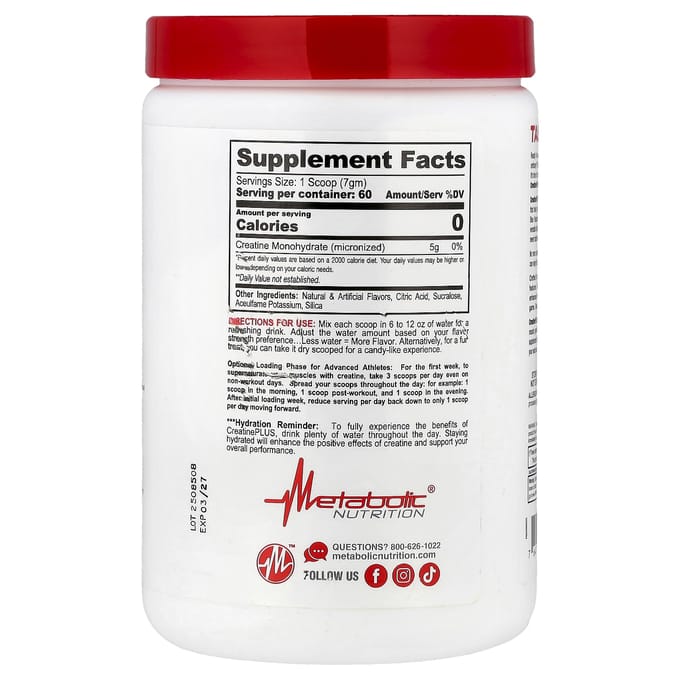 Metabolic Nutrition, Créatine Micronisée Plus™, Saveur Pastèque, 420g