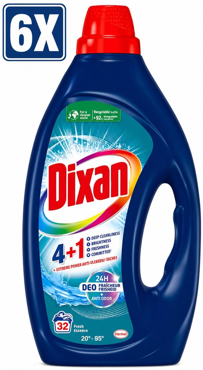 6 x Dixan - Vloeibaar wasmiddel - Fresh Blue - 32 wasbeurten