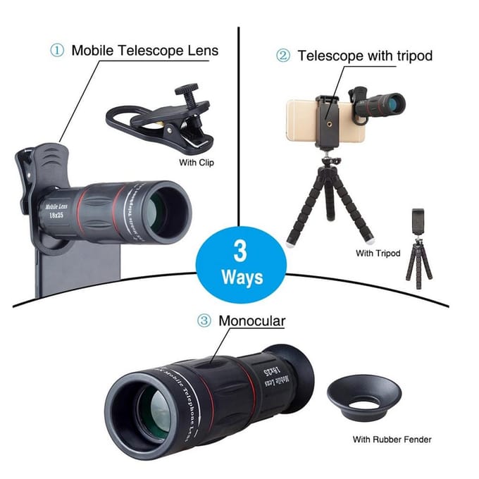 APEXEL 18X Lange Focus Fisheye Groothoek Macro 4-in-1 Universele Externe Camera Telefoonlens gray