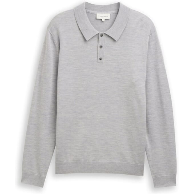 Tom Tailor - Polo Lange mouw - Mannen - L - Grijs - Wol - 1048790