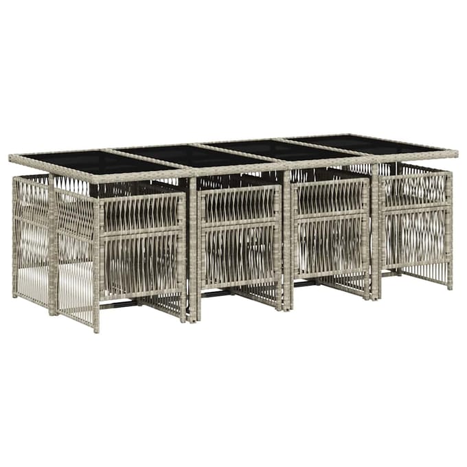 vidaXL - 9-delige - Tuinset - met - kussens - poly - rattan - lichtgrijs