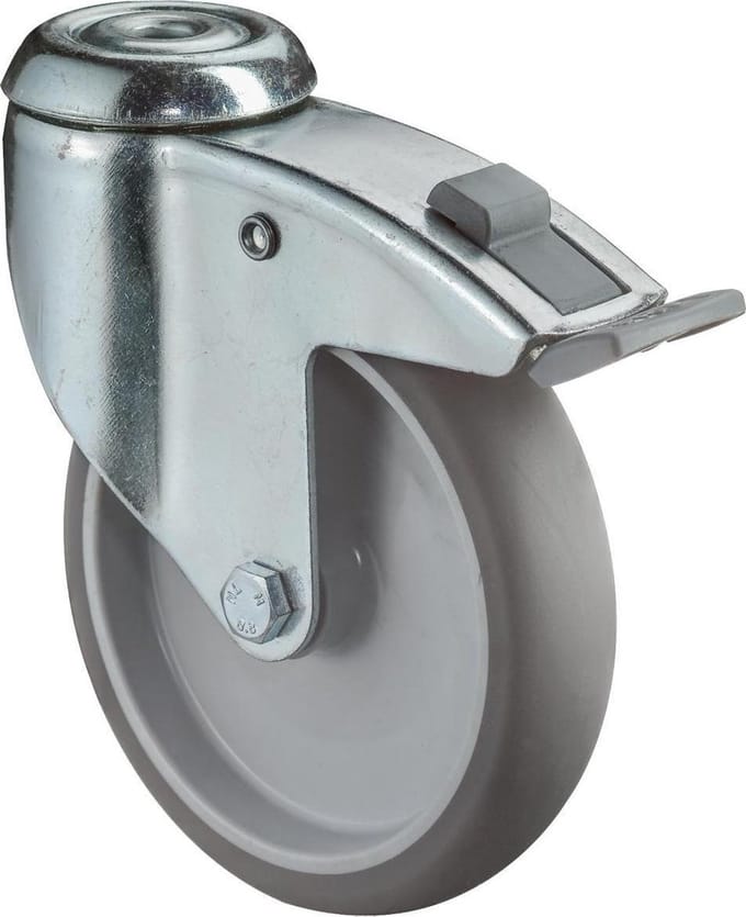 Zwenkwiel 125Mm Rubber Grijs M/Rem