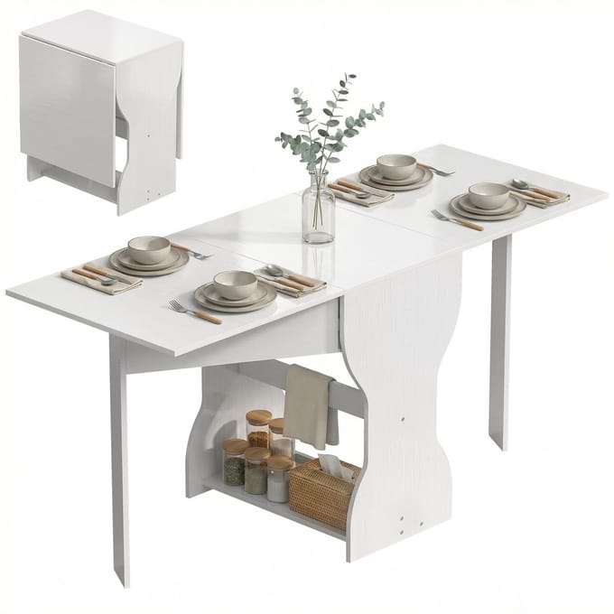 HOMCOM Klapbare Eettafel-Spaanplaat-160L x 60B x 75H cm-Wit