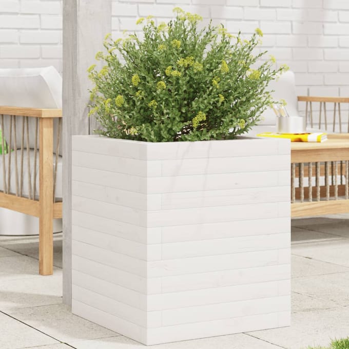 vidaXL - Plantenbak - 40x40x46 - cm - massief - grenenhout - wit