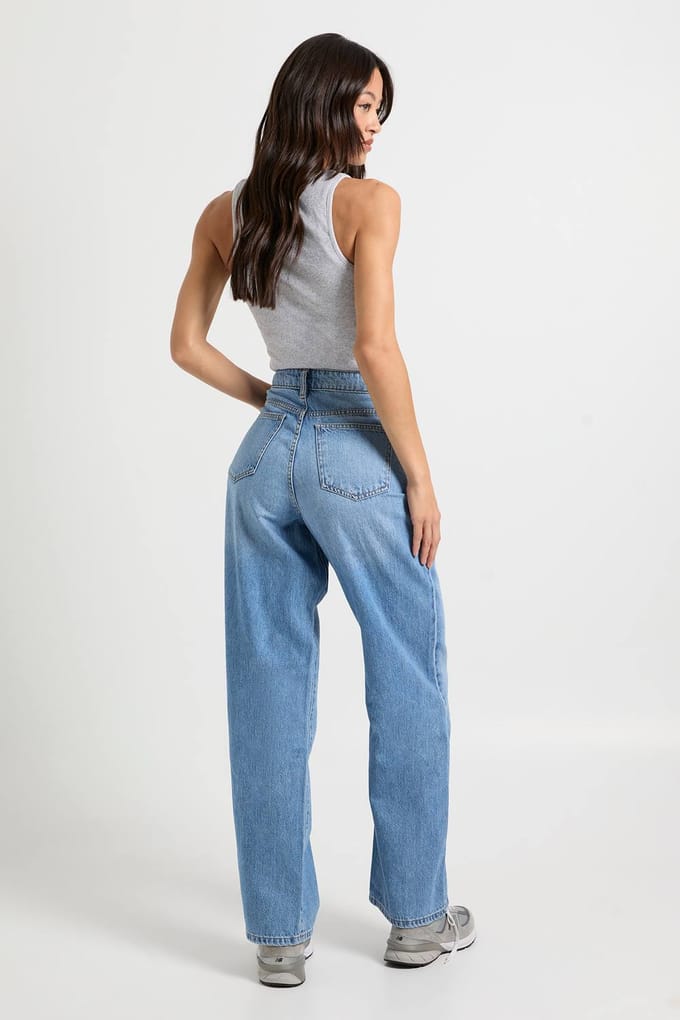 boohoo Dames Tall Basics Hoge Taille Rechte Pijp Jean | Mid Blue | Maat: 6/36L