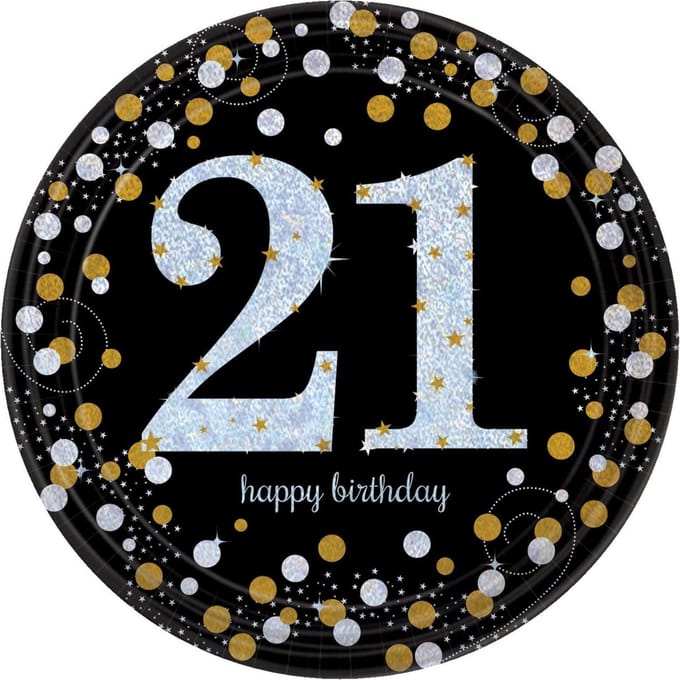Feestborden \'21\' Glitter 22,3 Cm 8 Stuks