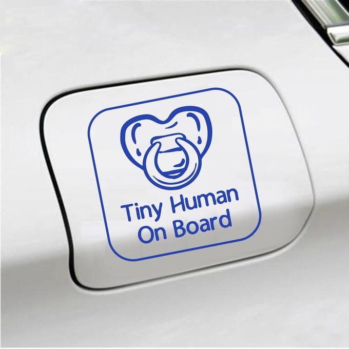 Bumpersticker - Tiny Human On Board - 14 X 14 - Blauw