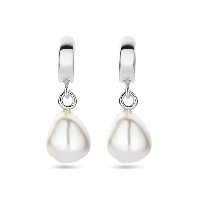 Zilver gerhodineerd oorringen parel 26 mm - 1339310