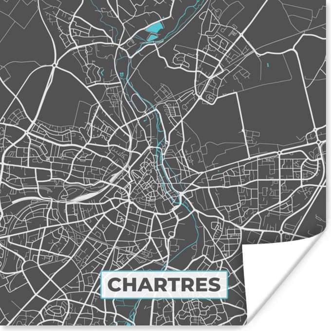 Poster Chartres - Frankrijk - Plattegrond - Kaart - Stadskaart - 75x75 cm