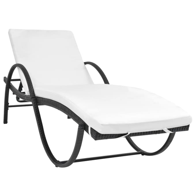 vidaXL - Ligbed - met - kussen - en - tafel - poly - rattan - zwart