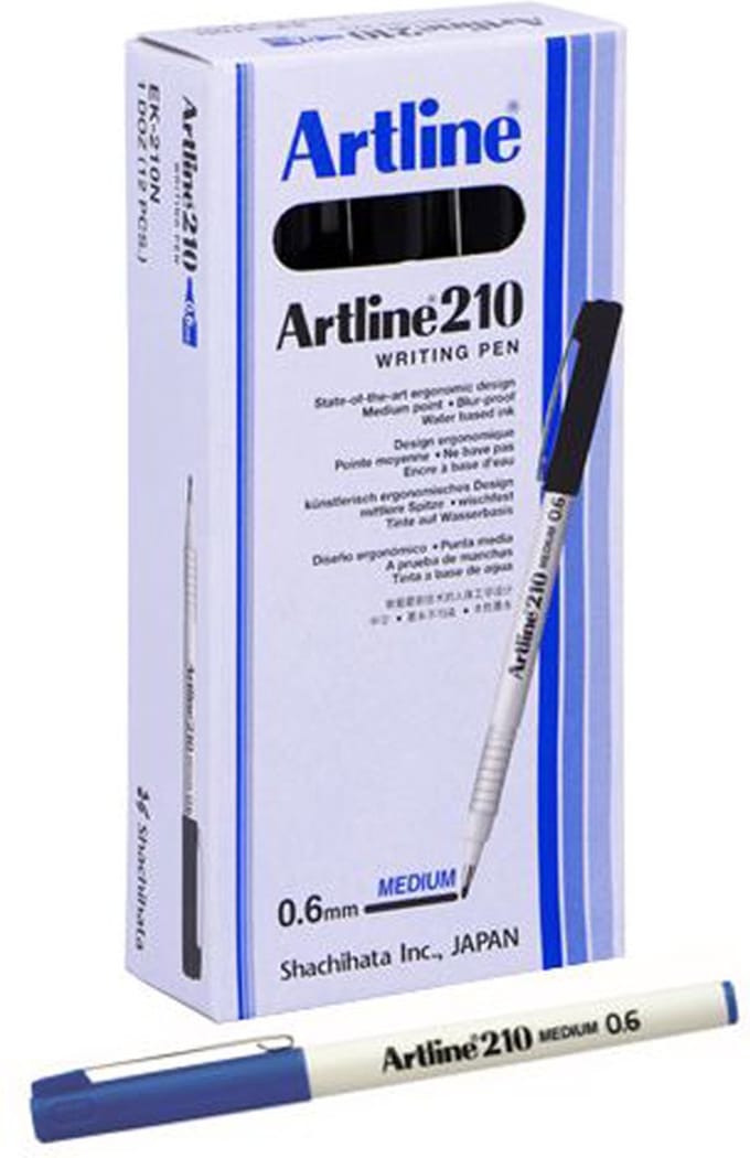 Artline 210 Fineliner - Set 12 Stuks - Medium Punt 0,6mm - Wrijfvast - Blauw