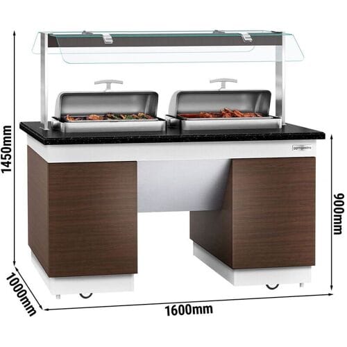 GGM Gastro Buffet warmhoud DUBLIN - 1600mm - met 2 chafing dishes & zwenkwielen