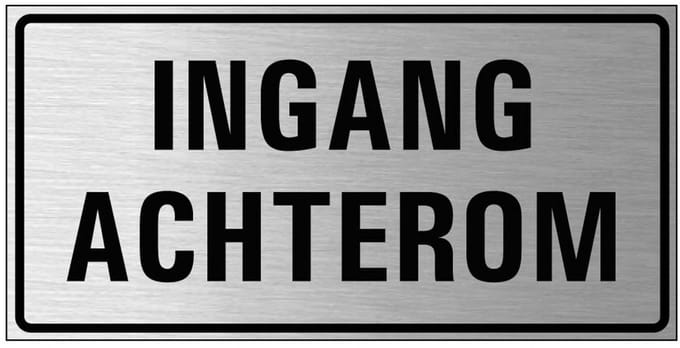 Ingang achterom bord, geborsteld aluminium 200 x 100 mm