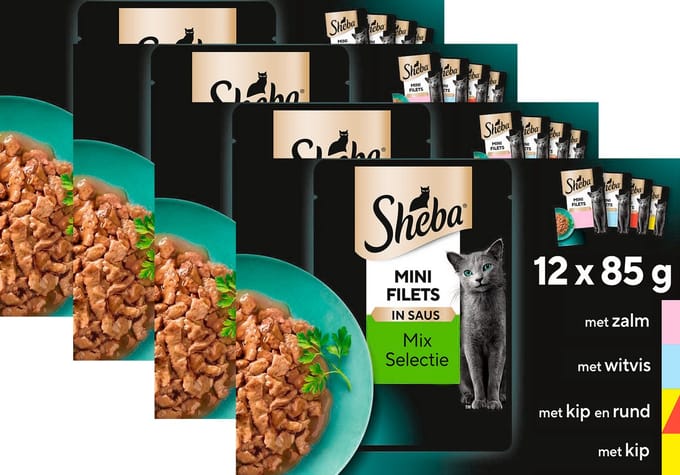 Sheba Kattenvoer - Mini Filets - Selectie van de Chef in Saus - Maaltijdzakjes 48x85g