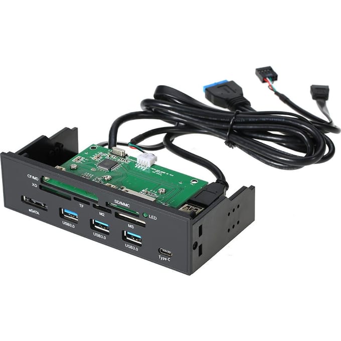 STW 5,25  Kaartlezer Media Dashboard PC Voorpaneel Type-C USB 3.1 USB 3.0 5.25 black