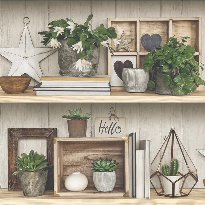 Exposure planken/deco beige/grn effen (vliesbehang, multicolor)
