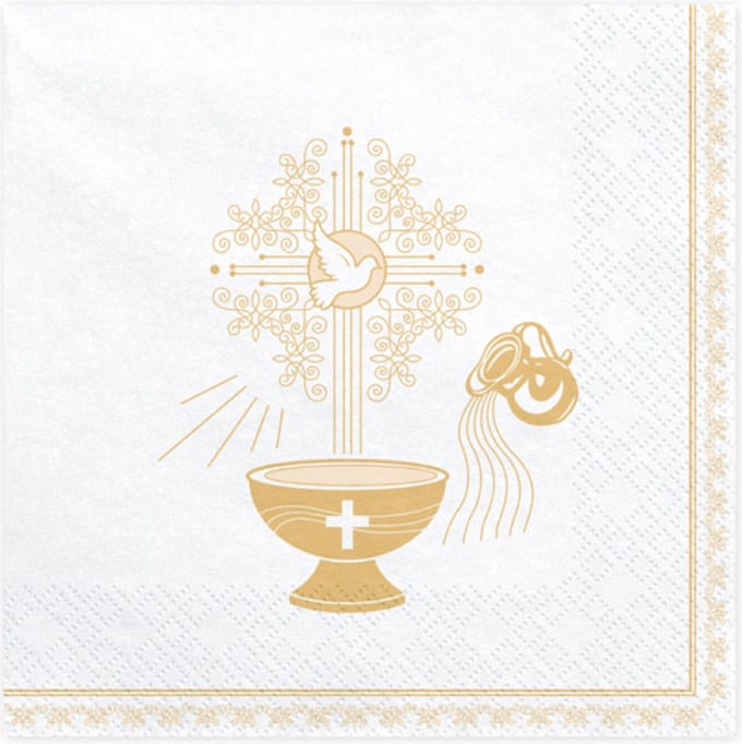PartyDeco - Servetten - Holy Baptism, 33 x 33 cm, goud