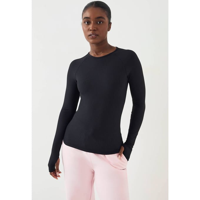 Dames DSGN Studio Ultra Sculpt Rib Lange Mouw Top | Zwart | Maat: Medium
