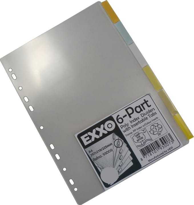 EXXO-HFP # 93006 - A4 Tabbladen - 6 Venstertabs - Standaard breedte 210/225mm - 2 sets