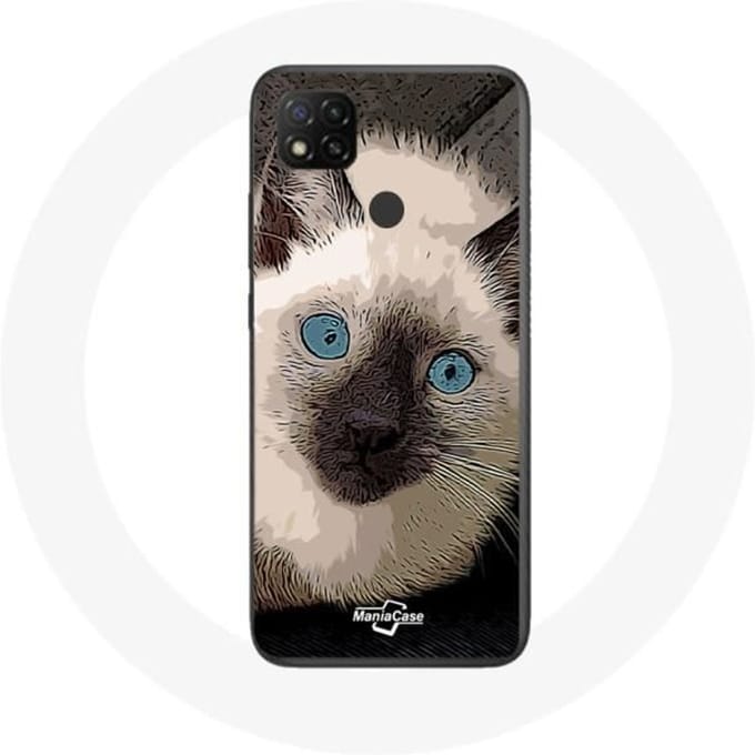Xiaomi Redmi 9C hoesje Zwart-witte Siamese kat met blauwe ogen