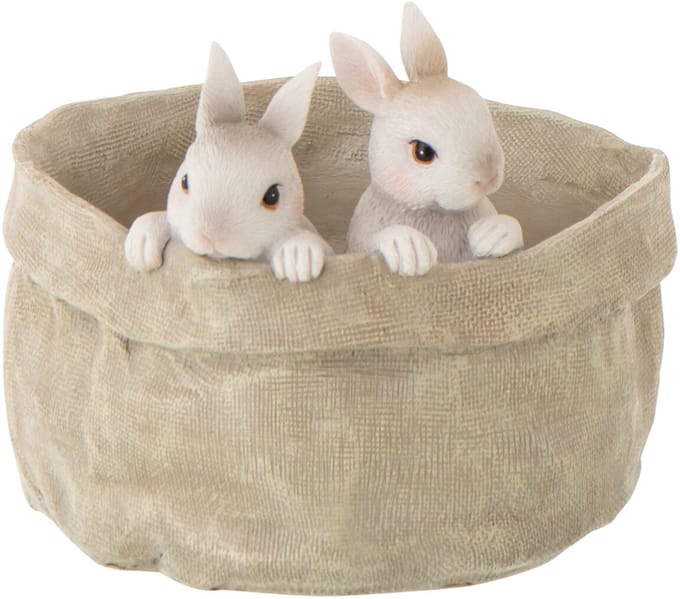 J-Line decoratie Konijn In Pot - polyresin - beige/wit