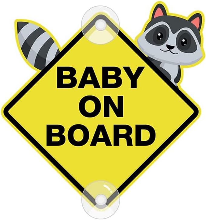 Baby On Board bord - zuignappen - veiligheidswaarschuwing - lichtgeel - afneembaar - waterdicht