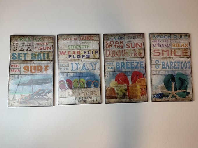 Set van 4 leuke "beach" wandborden 25 x 15 x 1cm