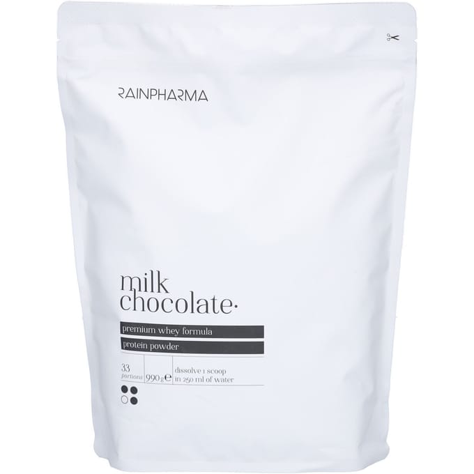 RainPharma Milk Chocolate Eiwitpoeder - Eiwitshake 990g - Whey - Zonder Sucralose - Vegetarisch - 33 Porties - Chocolade - 18 gram eiwitten