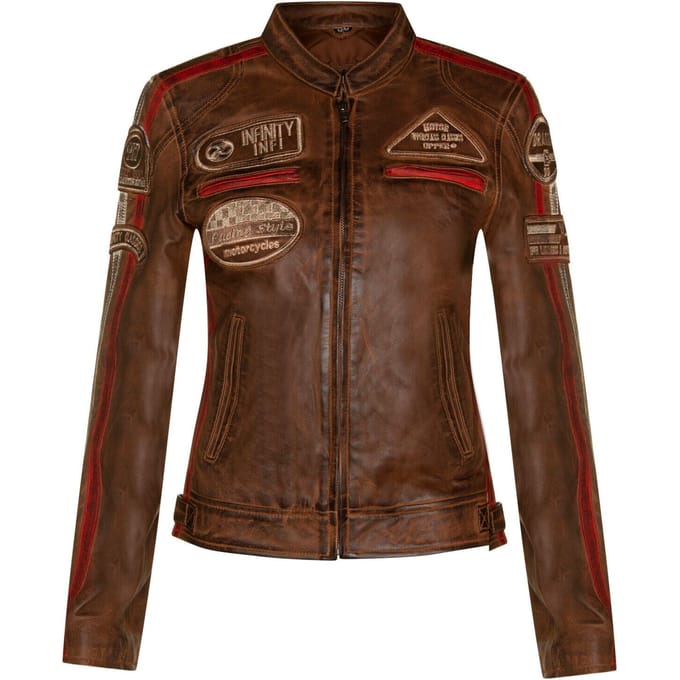 Dames lederen biker racebadges jas-Agadir