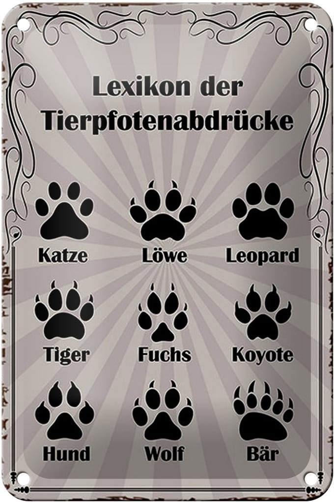 Blechschild Spruch 12x18cm Lexikon Tierpfotenabdrücke Tiere