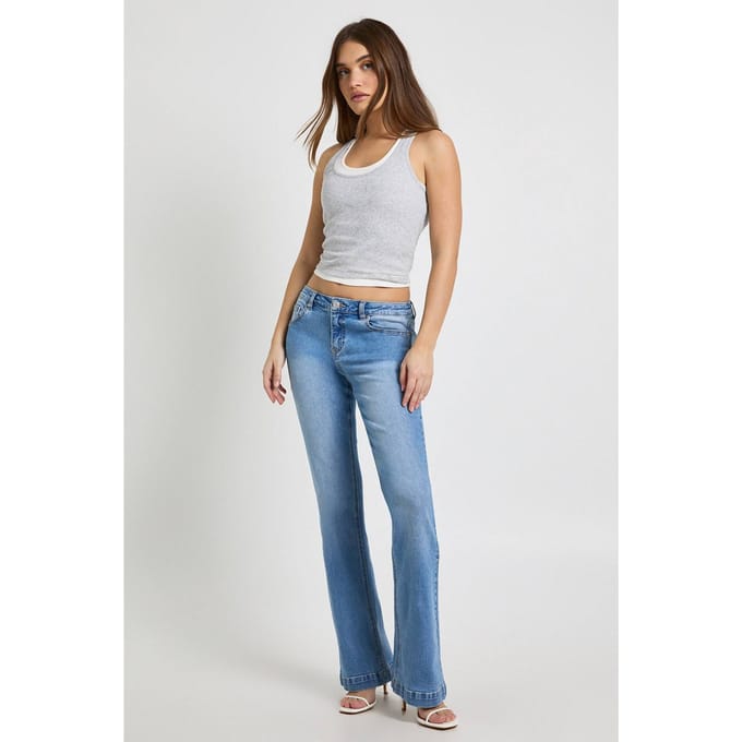 boohoo Dames Lage Taille Wijduitlopende Jeans | Medium Gebleekt | Maat: 44