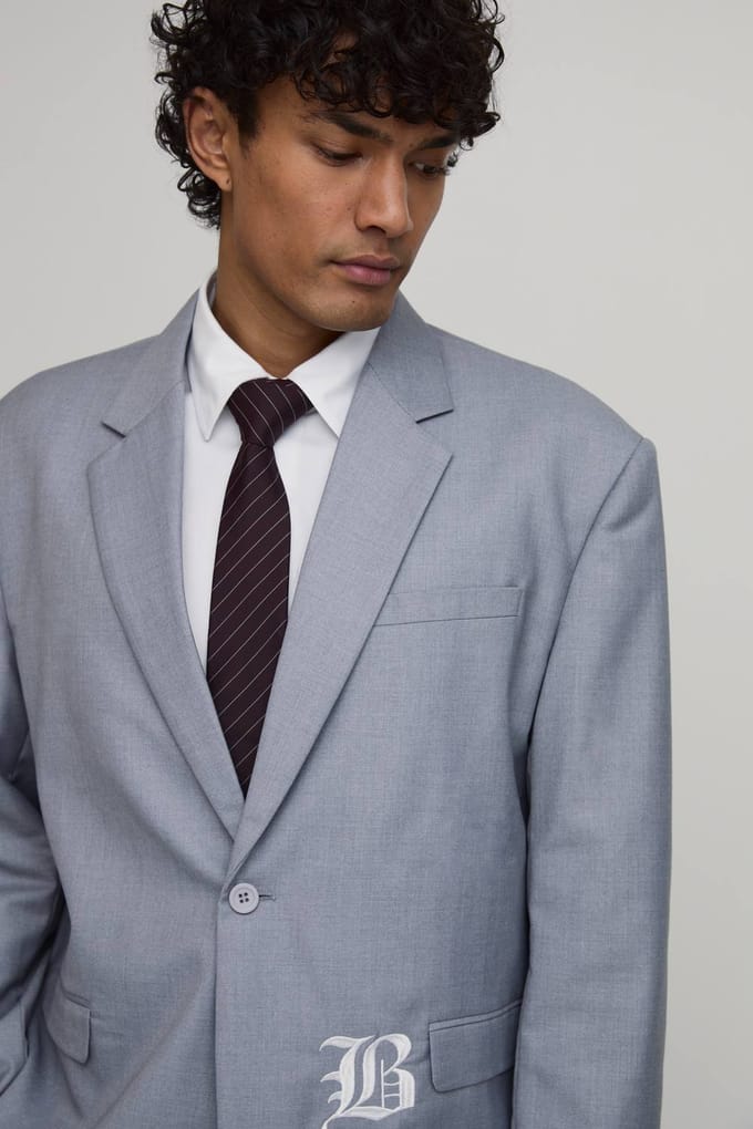 Embroidered Oversized Blazer | Grey | Size 44