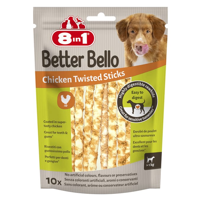 Dubbelpak: 2x10st8in1 Betere Bello Kip Twisted Sticks hondensnacks