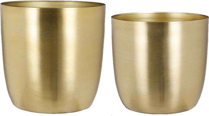 Mica - Plantenpot/bloempot set - 4x stuks - metaal - goud - D22/D24 cm