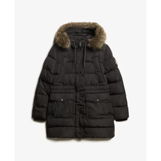 Superdry - Everest halflange pufferjas van imitatiebont - Dames - Gewatteerde jassen