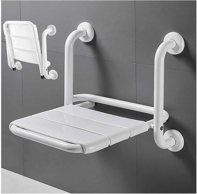 Douchestoel Opklapbaar - Wandmontage Zitting - Veilig Douchen - Met Handgrepen - 45 x 44 x 35 cm - Wit