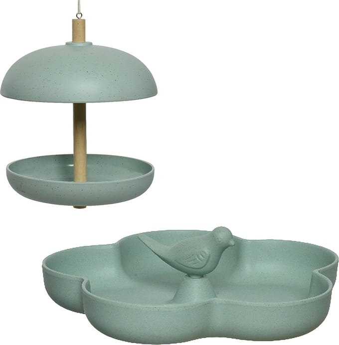 Vogel voedersilo met vogelbad - bamboe hout - turquoise