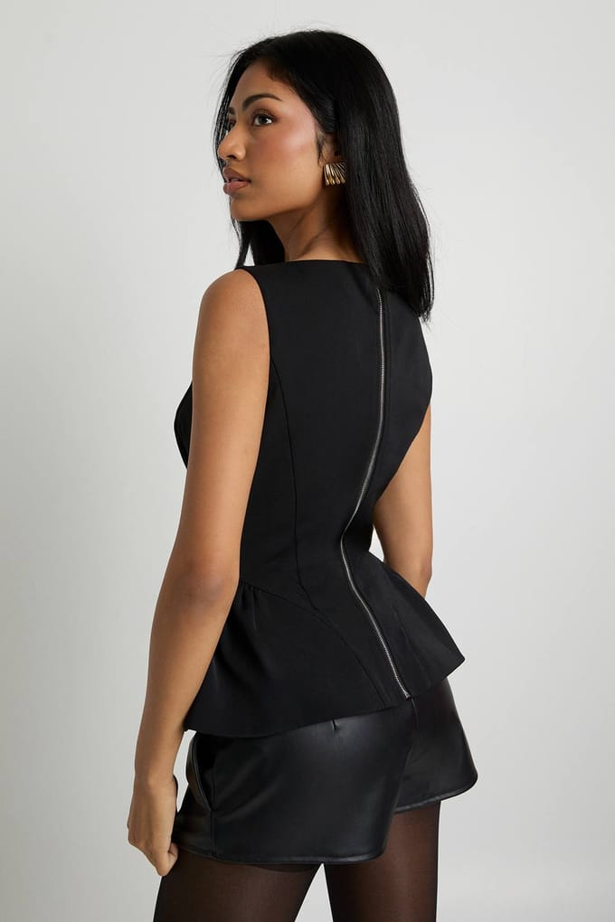 boohoo Dames Gestructureerde crepe peplum top | Zwart | Maat: 38