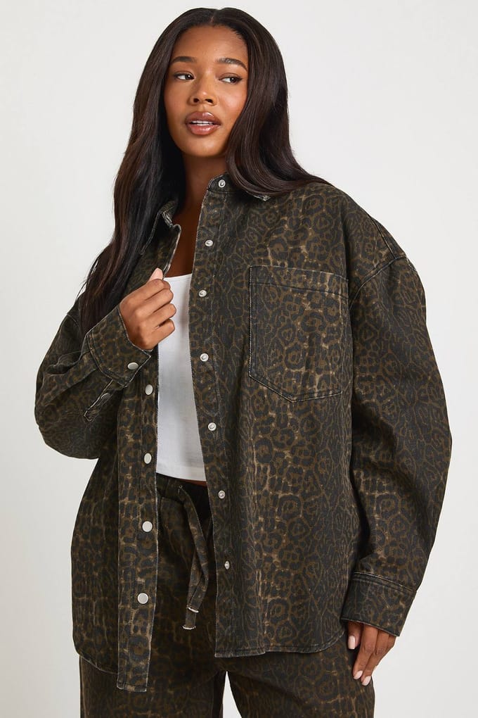 boohoo Dames Plus Leopard Oversized Shirt | Luipaardprint | Maat: 44