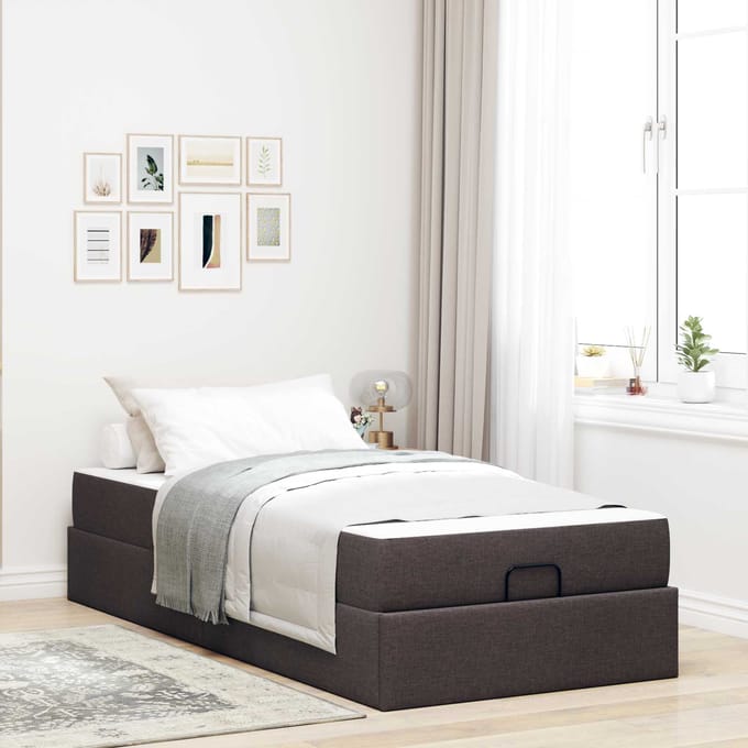 vidaXL - Bedframe - met - matras - 2 - st - Tan - Stof