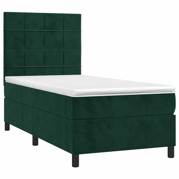 vidaXL - Boxspring - met - matras - en - LED - fluweel - donkergroen - 90x190 - cm