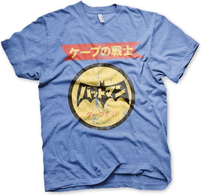 DC Comics Batman Heren Tshirt -S- Japanese Retro Logo Blauw