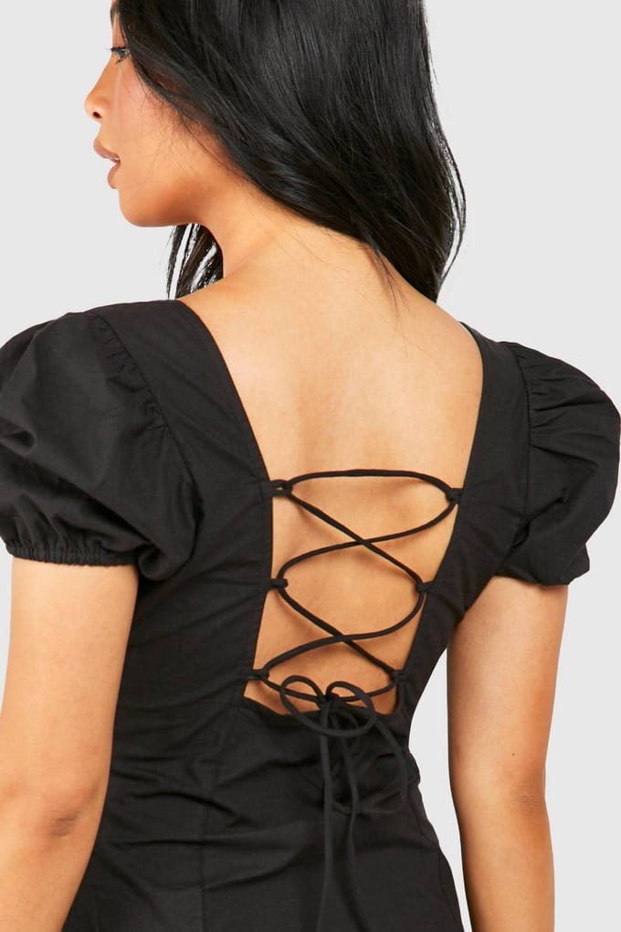 boohoo Dames Petite Puff Mouw Mini Jurk | Zwart | Maat: 42