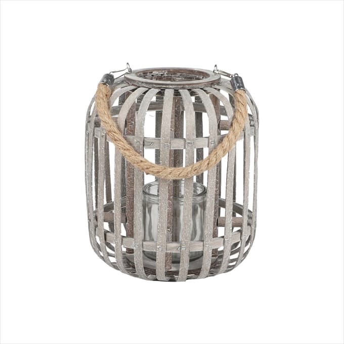 Lantaarn - Jean - Bamboe en glas - D20cm x H23cm - grijs - Kandelaar