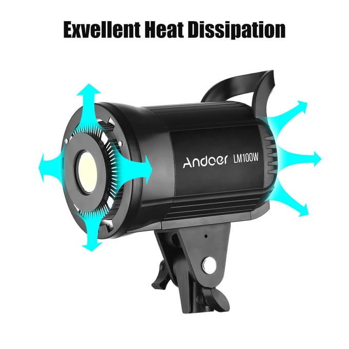 Andoer LM100W Draagbare LED Fotografie Invullicht 100W Studio Videolicht 5600K Dimbaar Bowens UK Plug black