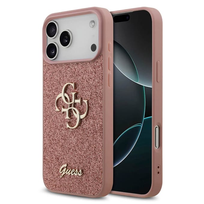 Guess Back Cover - iPhone 17 Pro - Roze - Glinsterende textuur - Schokabsorberend ontwerp