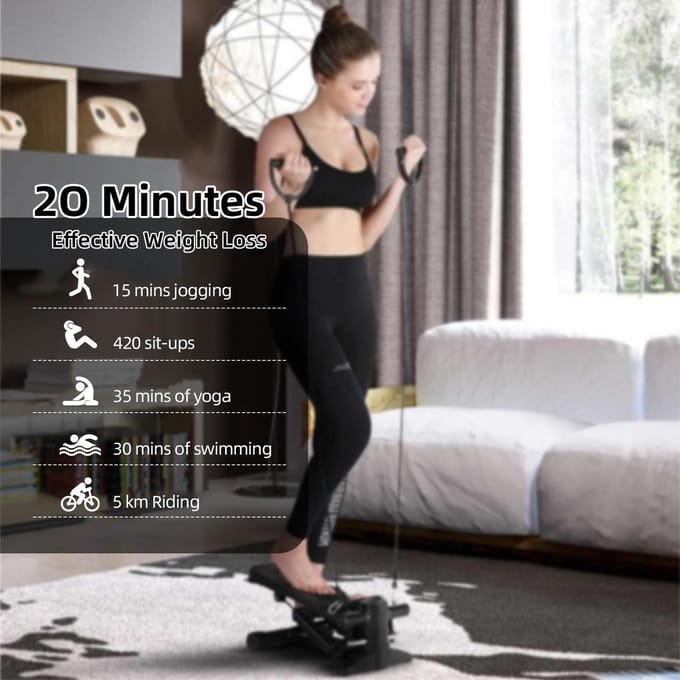 Mini Stepper pour l'exercice à la maison avec bandes de résistance, capacité d'affichage LCD de 100kg Black