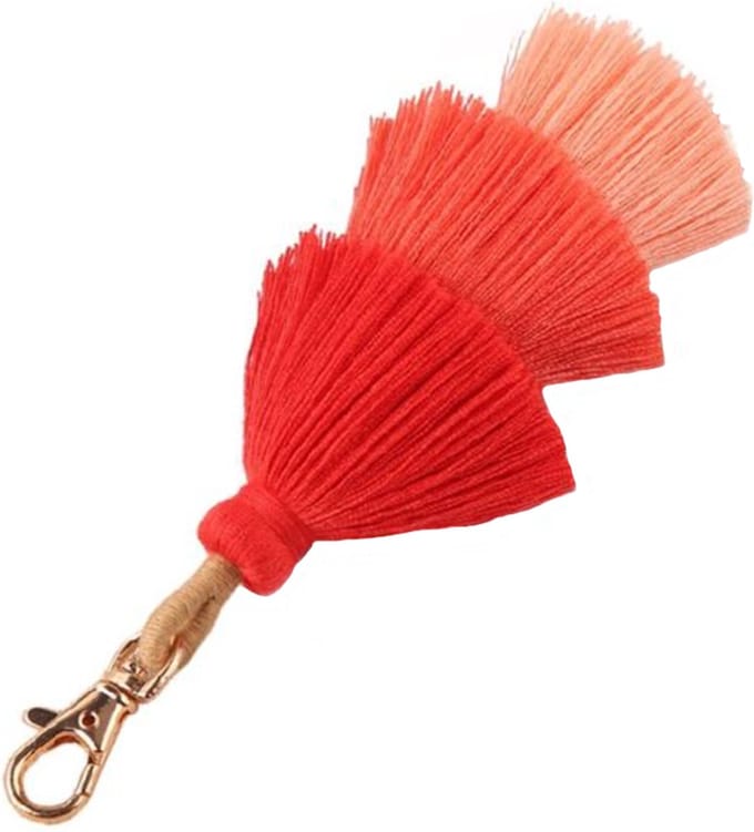 Sleutelhanger Boho Handgemaakt met Kwastjes van Katoen Rood