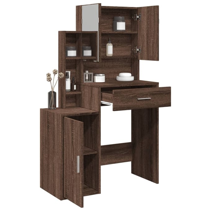 vidaXL - Kaptafel - met - kastje - 80x35x132 - cm - bruin - eikenkleur