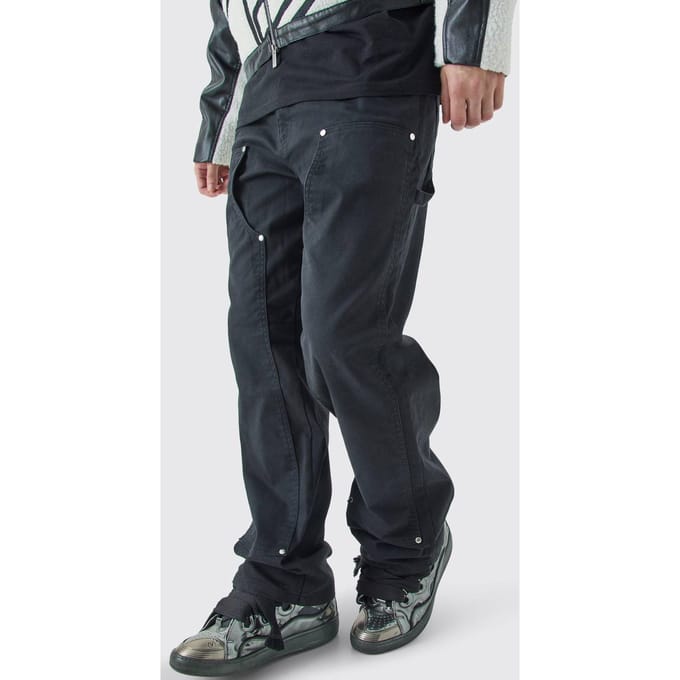 Tall Fixed Waist Relaxed Twill Carpenter Trouser | Black | Size 48